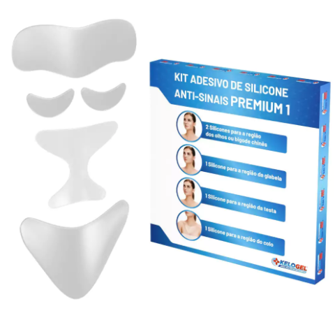 ADESIVO DE SILICONE ANTISSINAIS KIT PREMIUM I - COLO 1UN + GLABELA 1UN + TESTA 1UN + OLHOS 2UN KELOGEL