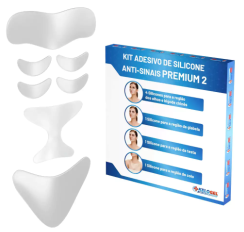 ADESIVO DE SILICONE ANTISSINAIS KIT PREMIUM 2 - COLO 1UN + GLABELA 1UN + TESTA 1UN + OLHOS 4UN KELOGEL - MEDFORMA