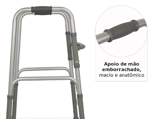 Andador Alumínio com Barra Fixo, Móvel e Dobrável D10 Pop - Dellamed