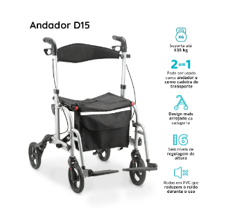 Andador Cadeira 2 em 1 D15 até 135 Kg - Dellamed