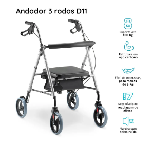 Andador de Alumínio Dobrável 4 Rodas com Assento D12 - Dellamed