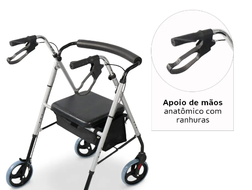 Andador de Alumínio Dobrável 4 Rodas com Assento D12 - Dellamed