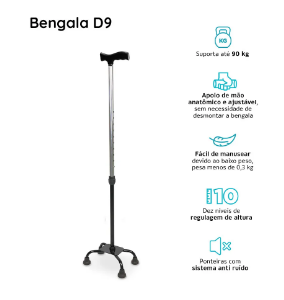 Bengala 4 Pontas com Regulagem de Altura até 90 Kg D9 - Dellamed