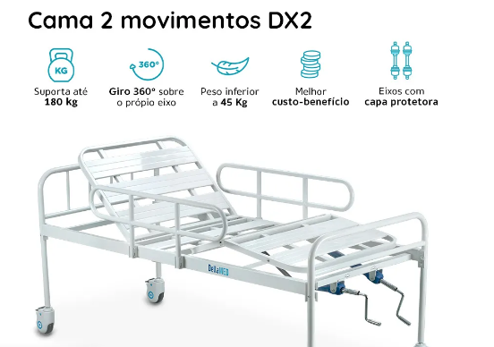 Cama Hospitalar DX2 2 Movimentos até 180 Kg - Dellamed