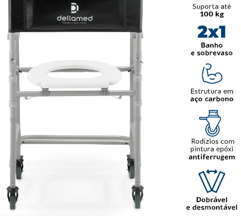 Cadeira de Banho Higiênica Dobrável até 100 Kg D30 - Dellamed