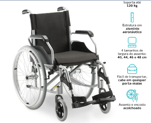 Cadeira de Rodas em Alumínio Dobrável até 120Kg D600 - Dellamed