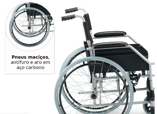 Cadeira de Rodas Dobrável em Aço até 120 Kg D100 - Dellamed