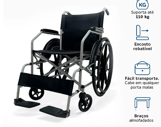 Cadeira de Rodas Manual Até 100kg Com Encosto Rebatível D100 POP - Dellamed