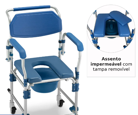 Cadeira de Banho em Alumínio até 150 Kg Assento 42cm D60 - Dellamed