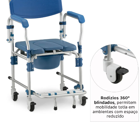 Cadeira de Banho em Alumínio até 150 Kg Assento 42cm D60 - Dellamed
