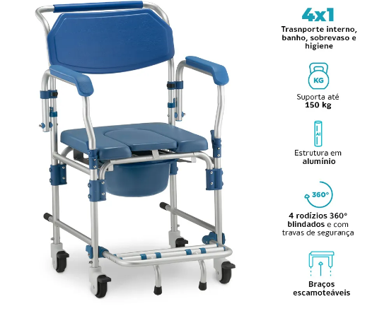 Cadeira de Banho em Alumínio até 150 Kg Assento 42cm D60 - Dellamed