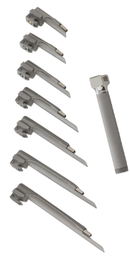 Laringoscópio CONVENCIONAL ADULTO, com cabo para 02 pilhas médias (C), com 03 lâminas curvas (infantil, Média, Adulto), Luz Amarelada (LED Branco Quente) ou Luz Branca (LED Branco Frio) - MIKATOS