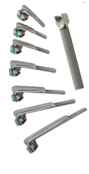 Laringoscópio de FIBRA ÓTICA MISSOURI, ADULTO, cabo para 02 pilhas médias (C), com 03 lâminas curvas tipo McIntosh (Infantil, Média, Adulto), Luz Amarelada (LED Branco Quente) ou Luz Branca (LED Branco Frio) - MIKATOS