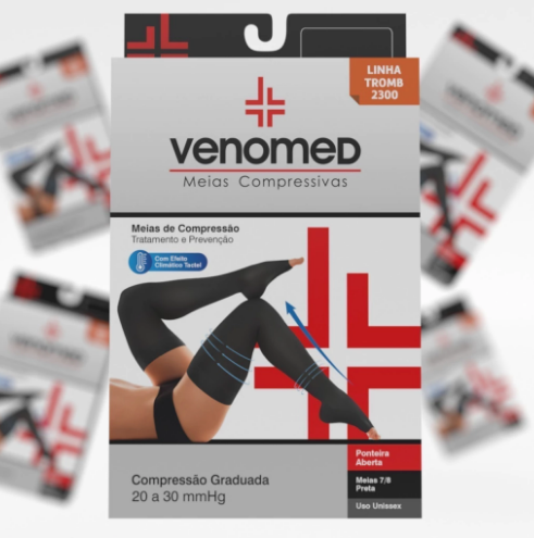 MEIAS COMPRESSÃO 20 a 30MMHG ABERTA EFEITO CLIMÁTICO 7/8 VENOMED TROMB2300 COR PRETA - MEDFORMA