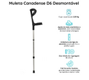 Muleta Canadense Regulável em Alumínio Desmontável até 65 Kg D6 (1 Unidade) - Dellamed
