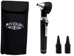 MINI OTOSCÓPIO MISSOURI FIBRA ÓTICA, 10 espéculos (descartáveis) com Luz Branca (LED Branco Frio) e acompanha 01 lampada Luz Amarelada (LED Branco Quente) sobressalente - MIKATOS