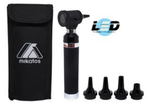 OTOSCÓPIO TK com 05 espéculos de diferentes calibres, Luz Amarelada (LED Branco Quente) ou Luz Branca (LED Branco Frio) - MIKATOS
