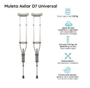 Par de Muletas Axilares de Alumínio com Regulagem de Altura D7 (2 unidades) - Dellamed