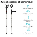 Par de Muletas Canadenses em Alumínio Regulável 130 Kg D6 (2 unidades) - Dellamed