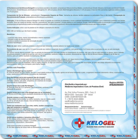 PLACA DE SILICONE QUEIMADOS E CICATRIZ 10CMx30CM KELOGEL - MEDFORMA