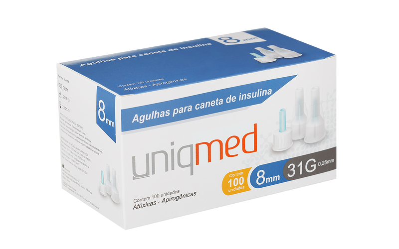 Agulhas Para Caneta De Insulina - UNIQMED Caixa com 100 Unidades